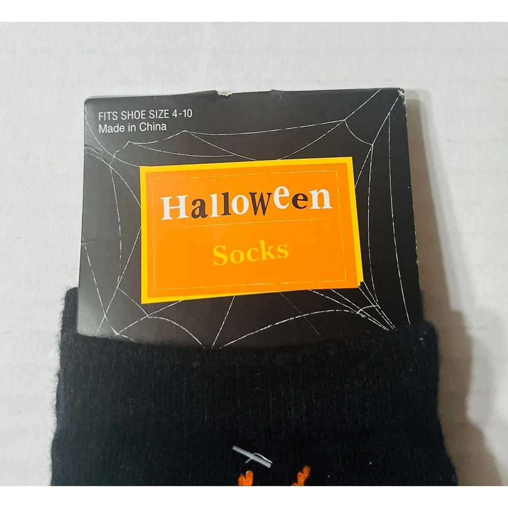 Kohls Halloween Socks Womens Black Neon Spider Pattern Crew Socks Size 9-11 NEW